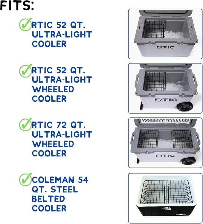 Cooler Basket for RTIC 32, 52 & 72 Ultra-Light Coolers - Compatible with Dividers, Inserts, Straps, Locks, and Other RTIC Cooler Accessories