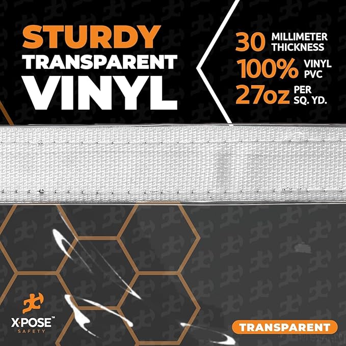 8' x 20' Clear Vinyl Tarp - 30 Mil Super Heavy Duty Transparent Waterproof PVC Tarpaulin with Brass Grommets - for Patio Enclosure, Temporary Wall, Camping, Tent Cover, Canopy - by Xpose Safety