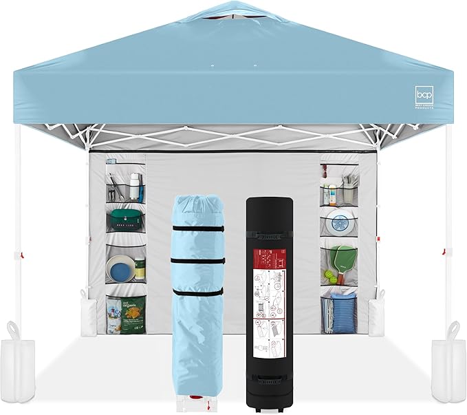 Best Choice Products 10x10ft Pop Up Canopy Tent with Sidewall, 1 Person 1 Minute Set Up, Carry Case, 4 Weight Bags - French Blue/White