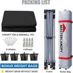 MASTERCANOPY Durable Pop-up Canopy Tent with 1 Sidewall (10'x10',Black)
