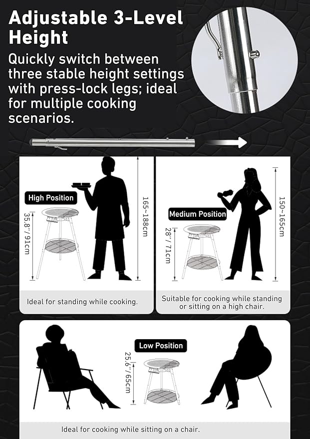 CAMPINGMOON Skottle Grill Cooking System Kit 18 inch Carbon Steel Pan Adjustable Legs Portable Camp Cooking Gear with Carry Bag (Skottle propane stove set)