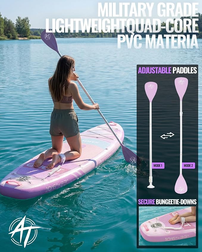 10'6''x33''Inflatable Stand Up Paddle Board, 400lbs Extra Wide Stand Up Paddleboard with Kayak Seat, Anti-Slip EVA Deck Premium SUP Accessories Kit, Non-Slip Stable Deck Boat for Yoga Fishing Surf