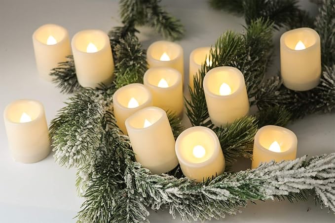 Wondise Waterproof Flameless Votive Candles with 6H Timer, Set of 12 Outdoor Battery Operated Candles Plastic LED Flickering Tealights Candles for Outdoor Garden Patio Home Summer Decor(1.5”D x 2”H)