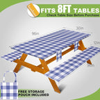 Picnic Table Cover with Bench Covers Vinyl Elastic Edges Fitted Rectangle Seat Tables Waterproof 3-Piece96X30in Set Outdoor Rectangular Folding Backing Tablecloth for Camping Over Size