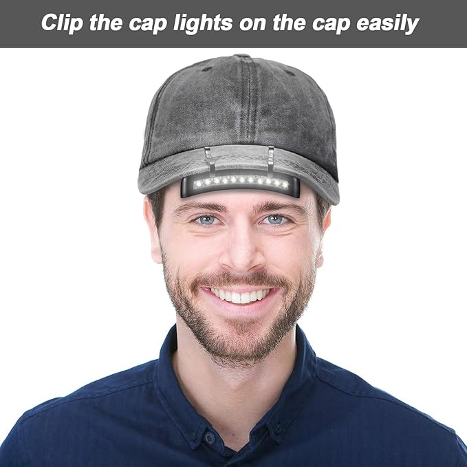 Mudder 2 Pcs Hat Light Clip 11 LED Cap Lights Clip on Hat Battery Powered Hat Brim Clip on Light Black Waterproof Ultra Bright Hat Flashlight Clip on Headlamp for Hats Hunting Camping Fishing Hiking