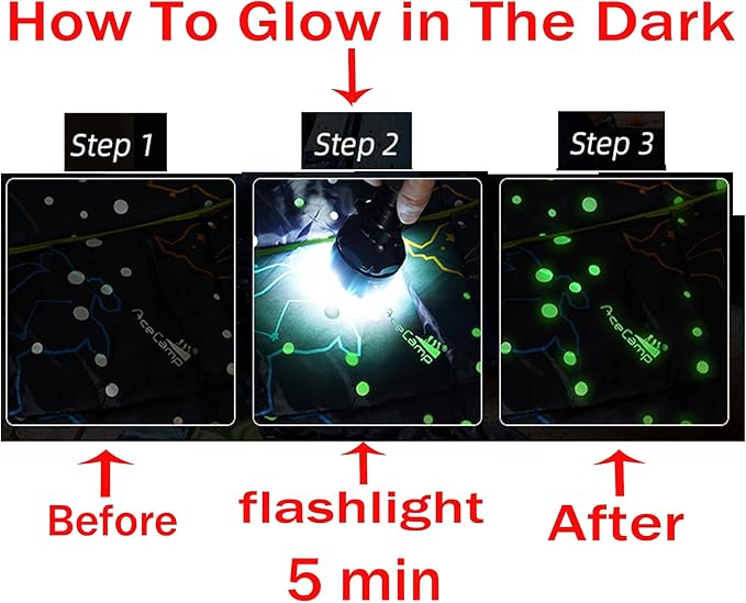 AceCamp Kids Sleeping Bag, Glow-in-The-Dark Sleeping Bag for Kids and Youth, Portable Water-Resistant Kids Sleeping Bag, Temp Rating 30F/ -1℃, for Camping, Hiking, Slumber Party