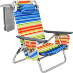 Giantex Folding Beach Chair, Patio Sling Chairs with 5 Adjustable Position, Head Pillow, Storage Bag, Towel Bar, Cup Holders, Backpack Chairs for Sunbathing, Camping Chair