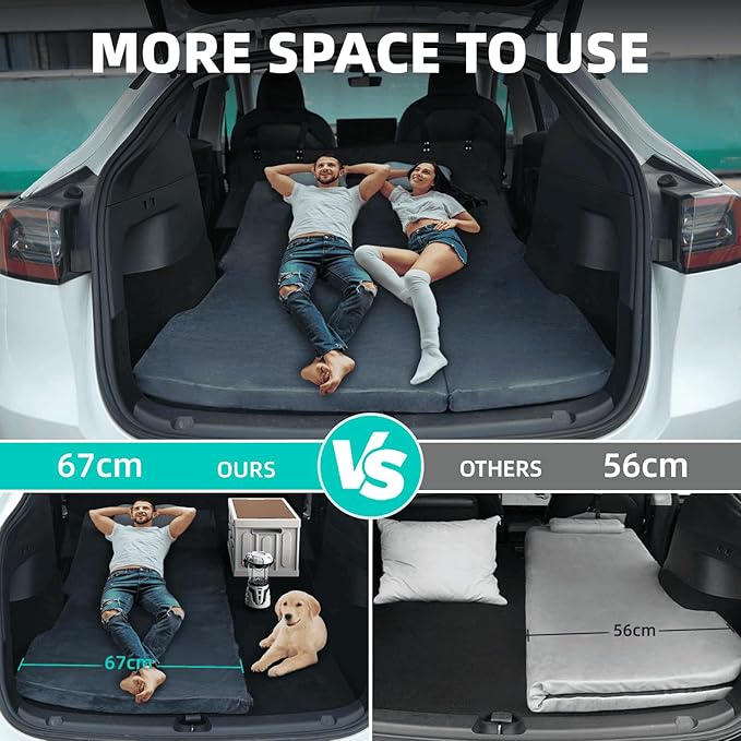 Tesla Model Y Camping Mattress Pad, 3 Inch Memory Foam Sleeping Pad Foldable Mattress for SUV Car Bed Conversion, Portable Foam Pad for Road Trips and Travel