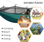 Camping Hammock with Mosquito Net & Rain Fly Tent Tarp & Tree Straps Portable Strong Nylon Hammock Parachute Tent w/Storage Bag for Camping Hiking Backyard Outdoor Backpacking Travel