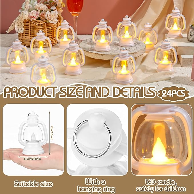 Ferraycle 24 Pcs Mini Lantern Decor 4 Inch Western Lantern Table Centerpiece Small Vintage Camping Hanging Lamp Ornaments Bulk for Cowboy Cowgirl Wedding Halloween Christmas (4 Inch,White)