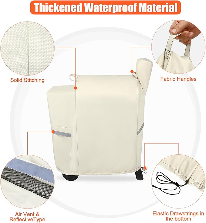 Grill Cover for Traeger Pro 22 & 575 Series - 600D Heavy Duty Waterproof Fade Resistant Traeger Pro 22 Cover with Elastic Drawstrings, Premium BBQ Cover for Z Grills 550B and More, Beige