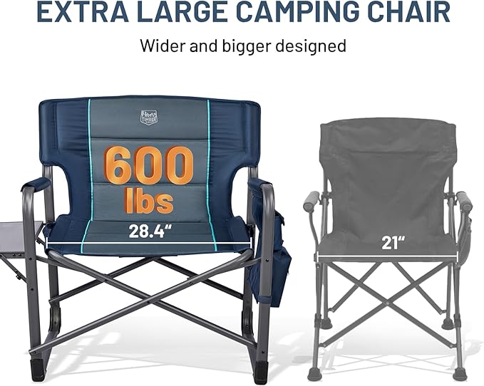 Timber Ridge XXL Directors Chair, 600lbs Capacity Heavy Duty Folding Camping Chair with Side Table & Insulated Pocket, Oversized Portable Chair with Carry Strap