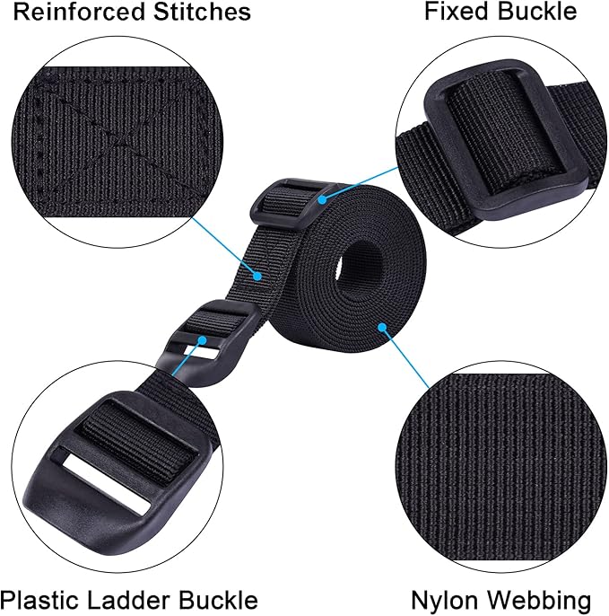Wisdompro Sleeping Bag Strap, 2 Pack of Heavy Duty Utility Straps for Backpacking, Sleeping Bag Compression, Luggage, Camping, Hiking with Plastic Buckle - 48 inch, Black