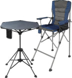 Extra Tall Folding Chairs & Adjustable Height Folding Table Set, Portable Outdoor Bar Table & Foldable Director Chairs with High Back and Storage Bag for Backyard,Beach,Travel