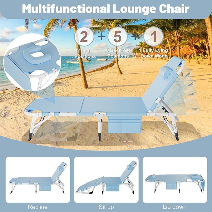 Slsy Face Down Folding Lounge Chairs Outdoor, Adjustable Sleeping Cot Chair, Portable Folding Bed Cot Chaise Lounge Chairs for Outside Beach Lawn Camping Pool Sun Tanning