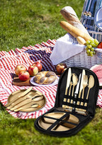 Travel Portable Black Silverware Set With Case Stainless Steel Camping Flatware Set 11 Piece Modern Cutlery Tableware Utensils Set for Picnic and Other Outdoor Activities Mirror Polished