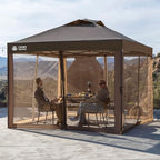 CROWN SHADES Gazebo 10x10 Pop Up Canopy with Mosquito Netting, Screen Tent with 4 Ropes, 8 Stakes, 4 Sandbags and Wheeled Storage Bag, Canopy for Patio & Backyard Parties,Camping&Events -(Coffee)