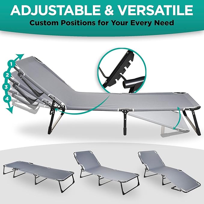ZONETECH Folding Cot & Pad Mattress 4 Position Adjustable 2-Pack Portable,Premium Quality for Adult and Kids-Perfect for Camping, Travel,Patio,Beach,Indoor & Outdoor Activity with Carry Bag