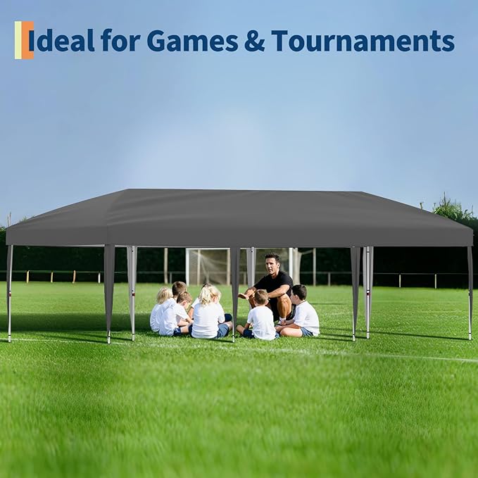 10x30 Pop Up Canopy with 8 SideWalls - Heavy Duty Outdoor Canopy Tent with Portable Roller Bag - 3 Adjustable Height, 4 Weight Bags, 8 Stakes & 6 Guy Ropes Included-Grey