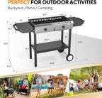 Bonnlo 2 Burner Propane Gas Burner with Auto Ignition, 150000 BTU Camping Stove with Storage Shelf and Rolling Wheels, Portable Outdoor Cooker for Patio Backyard Cooking Frying Boiling and Stewing