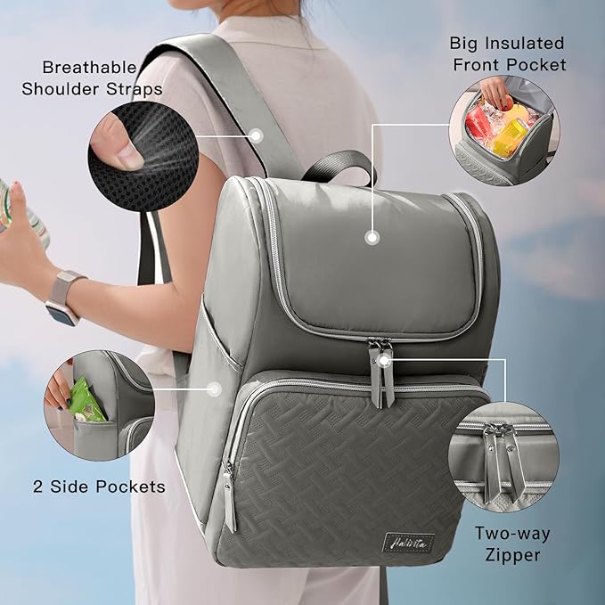 Cooler Backpack Insulated Leak Proof 33 Cans, Waterproof Hiking Backpack Cooler Soft Cooler Bag Lunch Backpack for Picnic Camping, Gray