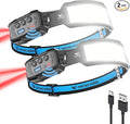 Smiling Shark Headlamp, 2 Pack Head Lamps Led Rechargeable 6 Modes 7*White Lights 270° Lighting Red Tail Light for Camping Fishing Repairation, LED-Headlamp-Rechargeable-Light
