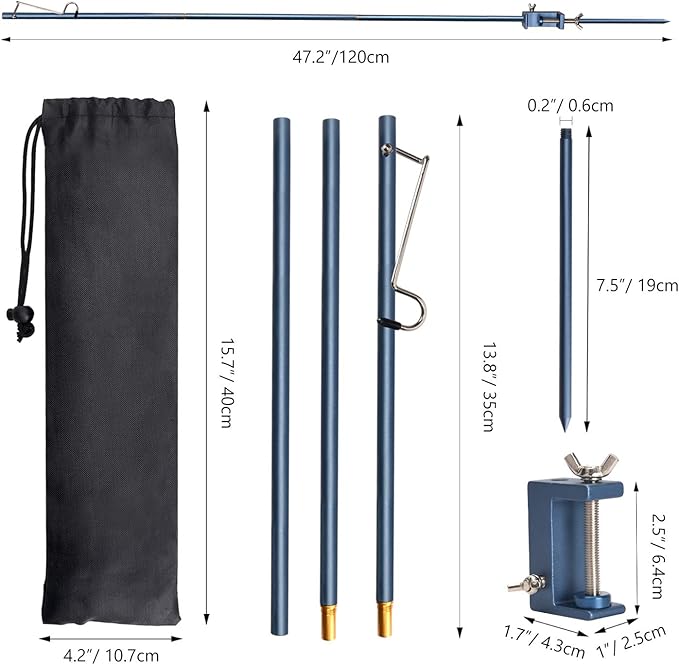 TOBWOLF Portable Camping Folding Lamp Pole, Lightweight Collapsible Aluminum Lantern Stand, Outdoor Lamp Post Hanging Light Holder Stick for Picnic, Hiking, Fishing, Backpacking, Garden BBQ