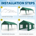 Quictent Upgraded 12x20 ft Heavy Duty Galvanized Carport - Reinforced Outdoor Garage Canopy Tent with Roll-up Ventilated Windows & Sidewalls, Weatherproof Shelter for Car, Boat, RV - Green