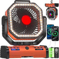 12 Inch Portable Camping Fan, 40000mAh Rechargeable Battery Powered Fan with 4 Speeds Wind and LED Light 140H, Cool & Warm Light and SOS Mode, Auto Oscillating, 360° Rotating Hang Hook(Orange)