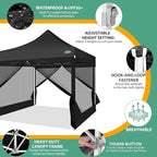 COBIZI 10x10 Canopy Tent with 4 Sidewalls,Heavy Duty Pop up Canopy with Mosquito Netting,Easy up Screen Tent for Parties Wedding Outdoor Camping with Handbag,Black
