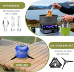 aiGear 8pcs Camping Cookware Mess Kit, Camping Pot and Pan Set with Mini Backpacking Stove, Stainless Steel Cup, Spork and Tank Bracket, Cooking Gear for Hiking Camping Outdoor Picnic