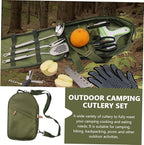 Portable Camping Cookware Set with Storage Bag Outdoor Tableware Kit for Hiking Picnics Includes Utensils and Cookware for Camping Supplies Olive Green