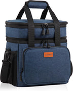 Expandable Large Lunch Box, Insulated Heavy Duty Lunch Bag Waterproof Leakproof Durable Cooler Bag for Men Women Adults Work Construction Camping Trip, 16L, Blue, GLENKEY