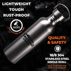 Tactiko Survival 34 oz/1000 ml Stainless Steel Wide Mouth Water Bottle, Single Wall Boil-Safe, Leakproof, BPA-Free with Carry Sleeve and Strap for Camping, Hiking, Outdoor Prep (Pink)