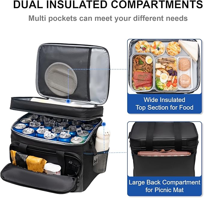 EVERFUN Small Cooler Bag 24 Can Insulated Lunch Box Double Deck Soft Leak-Proof Waterproof Collapsible Ice Chest for Men Women Work Travel Car Trip Picnic Beach