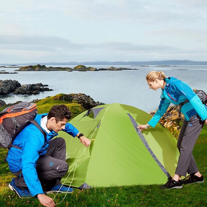 Double-layer camping tent, 1 ~ 2 people tent, wind / rain / breathable, 8.5 mm aviation aluminum poles, outdoor camping / hiking portable backpacking tent (blue)
