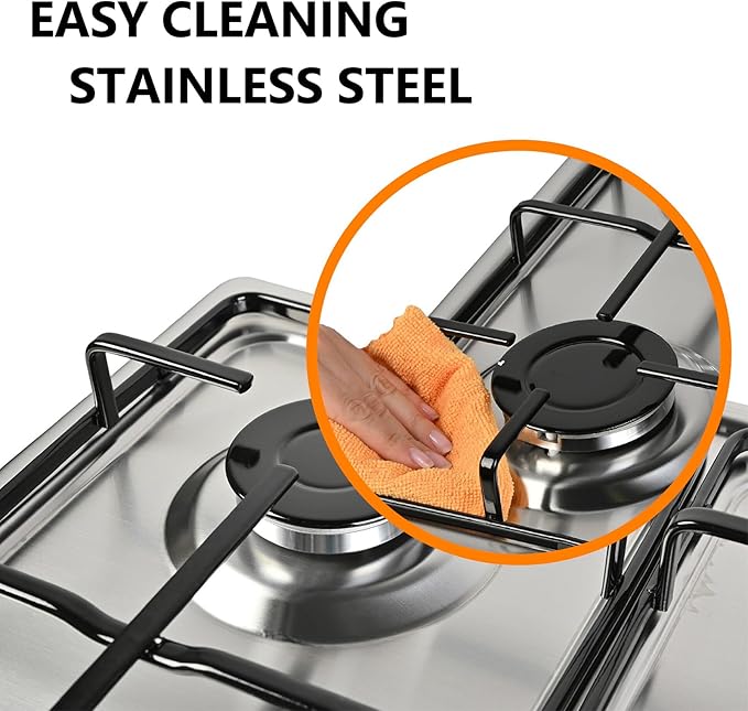 Gas Stove Top 4 Burner, 23 Inch Gas Cooktop for NG/LPG Convertible, Stainless Steel Stove with Thermocouple Protection for Outdoor Kitchen, Camping, Total 27400BTU