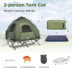 GYMAX Tent Cot, 5-in-1 Folding Camping Cot with Mattress & Pillows, Sleeping Bags, Sunshade, Camping Tent Elevated with Carrying Bag for Outdoor Hiking, Fishing, Picnic