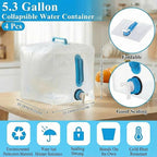 4-Pack 5.3Gal Collapsible Water Containers with Spigot - Labor-Saving Dual Handles - BPA Free Food Grade Canteen for Outdoor Hiking, Camping, Emergency - Portable, Foldable