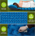 Double Camping Sleeping Pad, 4" Extra Thick 2 Person Inflatable Sleeping Pad with Built-in Foot Pump & Pillow, Self Inflating Camping Mattress for Tent, Backpacking, Hiking, Travel, RV（Blue）