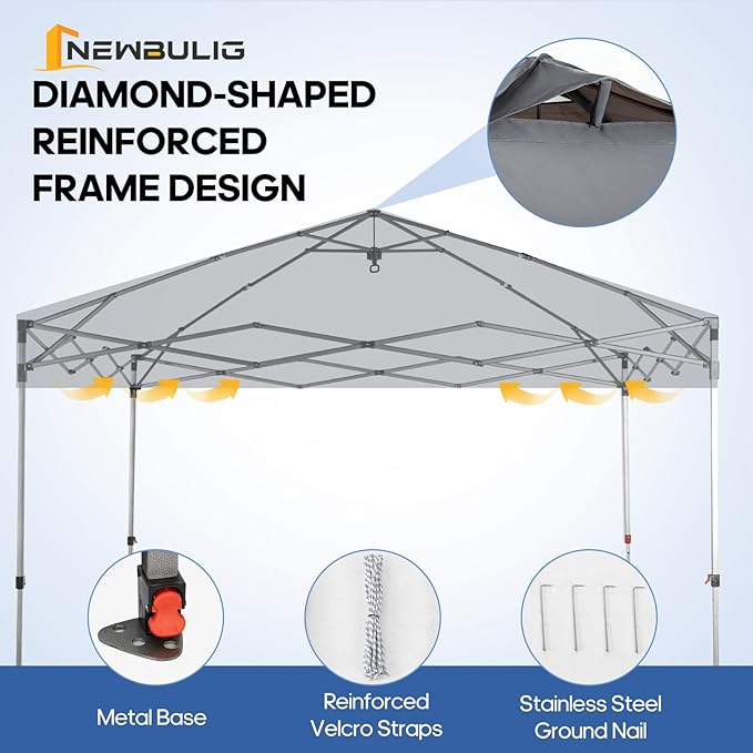 10x10 FT Pop Up Canopy, Easy Up Canopy Tent for Outdoor Patio, Backyard Parties Camping & Beach, Heavy Duty Instant Canopies with 1-Button Setup, 3 Adjustable Heights, UPF 50+ & Wheeled Bag