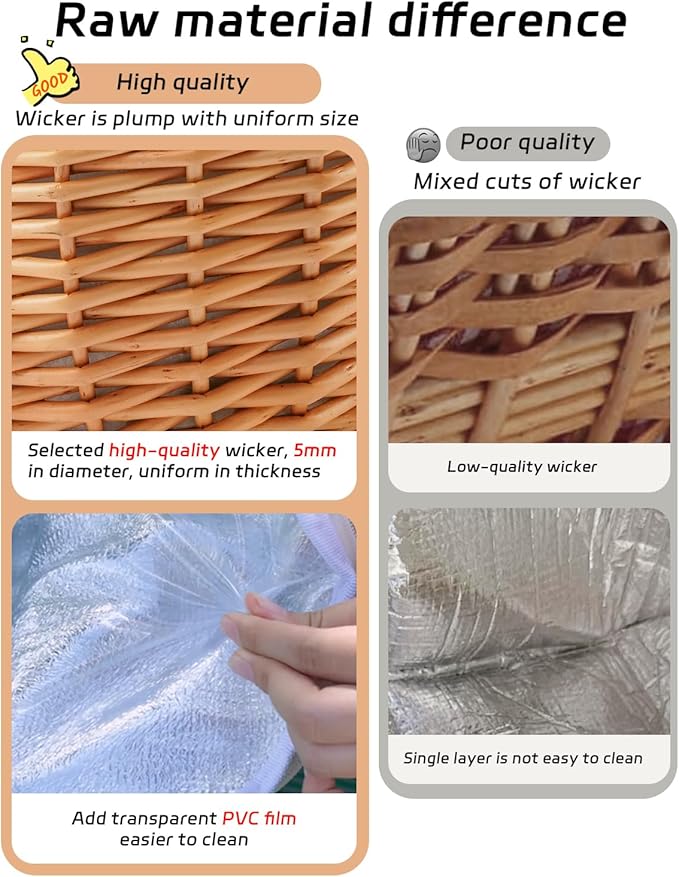 Picnic Basket Insulated with Lid, Extra Large Wicker Picnic Basket with Waterproof Insulated, Handwoven Portable Vintage Picnic Hamper 8.4 Gal(31.7L), Camping Outdoor Gifts Date, Natural