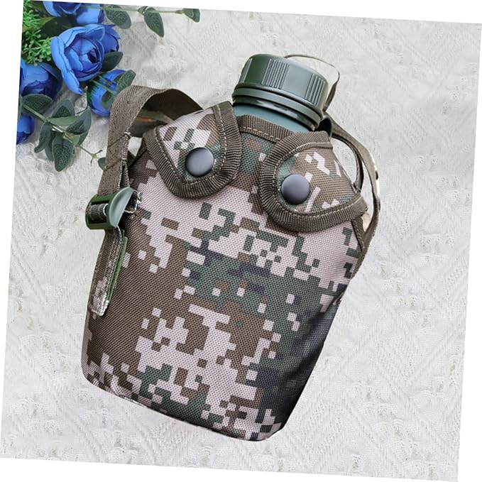 SUPVOX Aluminum Military Canteen Water Bottle for Camping Hiking Survival Outdoor Adventure with Snap Closure Pouch and Hook Design Leak Alloy