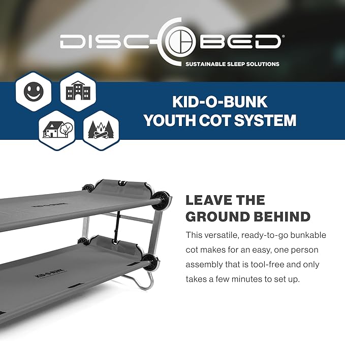 Disc-O-Bed Youth Double Cot Kid-O-Bunk, Modular for Bunk Beds, Dual Cots, or Bench with 2 Carry Bags for Portable Transport