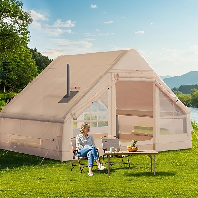 YOLENY 2-4 Person Inflatable Tents for Camping, Quick Setup in 2 Minutes with Hand Pump, 4-Season Waterproof Windproof Oxford Blow Up Tent