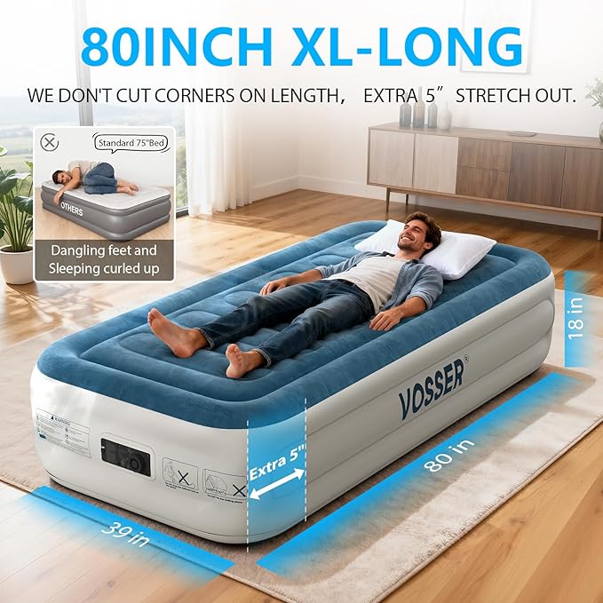 Twin Air Mattress with Built-in Pump,Fast & Easy Inflation/Deflation Inflatable Mattress, Foldable Blow Up Mattress with Storage Bag, Inflatable Bed for Home, Camping & Guests