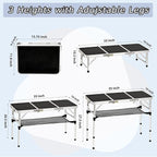 3 ft Folding Table, Folding Camping Table with Storage Net, Lightweight Portable Aluminum Foldable Table with Adjustable Height Max 27.5 Inch Outdoor Table for Picnic Travel, Black