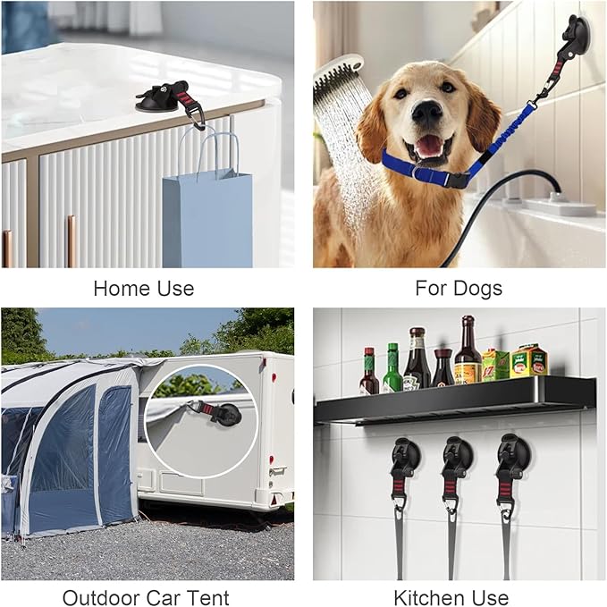 Heavy Duty Suction Cup Hooks, Car Camping Essentials Tie Down Suction Cups Anchor, Window Suction Cups with Hooks, Suction Cups for Glass, RV Van Car Awning, SUV Tent, Truck Camping, 2 Pcs