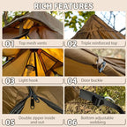 Hot Tent with Stove Jack and Snow Skirt, 6.89~8.53ft Standing Room, 2~5 Person, Tipi Tent for Family Hiking, Fishing, Hunting, Backpacking Camping
