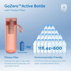 PHILIPS Water GoZero Active BPA-Free Water Bottle with Fitness Tap Water Filter, Sport Squeeze Water Bottle, Lightweight, Blue, 20 oz with Fitness Filter, RED